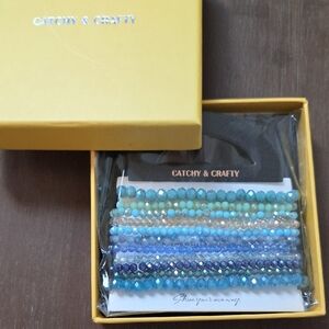 Blue Beaded Elastic Bracelet Set